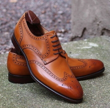 Load image into Gallery viewer, Men&#39;s Brown Wing Tip Brogue Derby Lace Up Dress Leather Business Shoes
