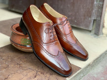 Load image into Gallery viewer, Handmade Men&#39;s Brown Wing Tip Brogue Leather Dress Shoes, Leather Shoes
