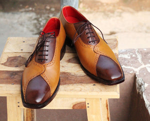 Handmade Men's Designing Shoes, Men's Tan Brown Leather Lace Up Shoes