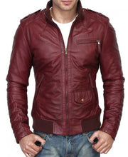 Load image into Gallery viewer, Handmade Men&#39;s Maroon Colour Slim Fit Leather Jacket. Men Fashion Biker Leather Jacket
