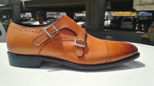 Load image into Gallery viewer, Handmade Men&#39;s Monk Shoes, Men&#39;s Tan Brown Color Leather Double Monk Strap Fashion Shoes.
