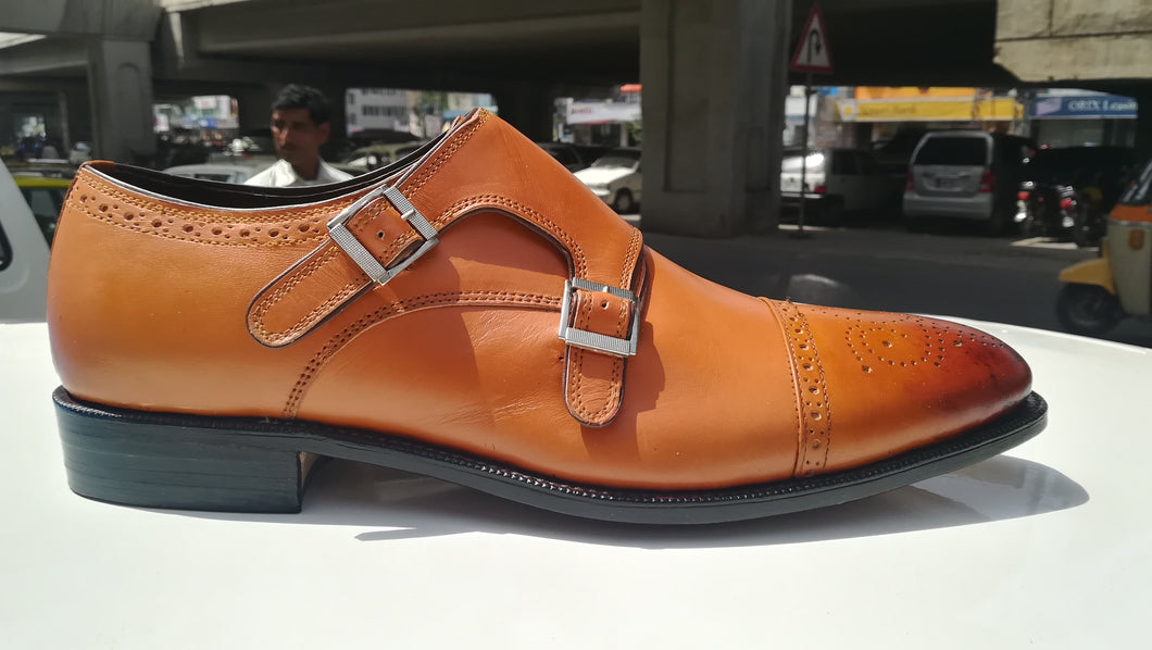 Handmade Men's Monk Shoes, Men's Tan Brown Color Leather Double Monk Strap Fashion Shoes.