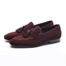 Load image into Gallery viewer, Handmade Men&#39;s Oxford Tassels Shoes,Burgundy Suede Formal Loafer Shoes
