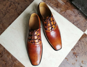Handmade Men's Stylish Lace Up Shoes, Men's Brown Derby Leather Shoes