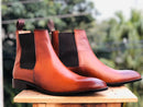 Handmade Men's  Two Tone Ankle Chelsea Leather Boot For Men's