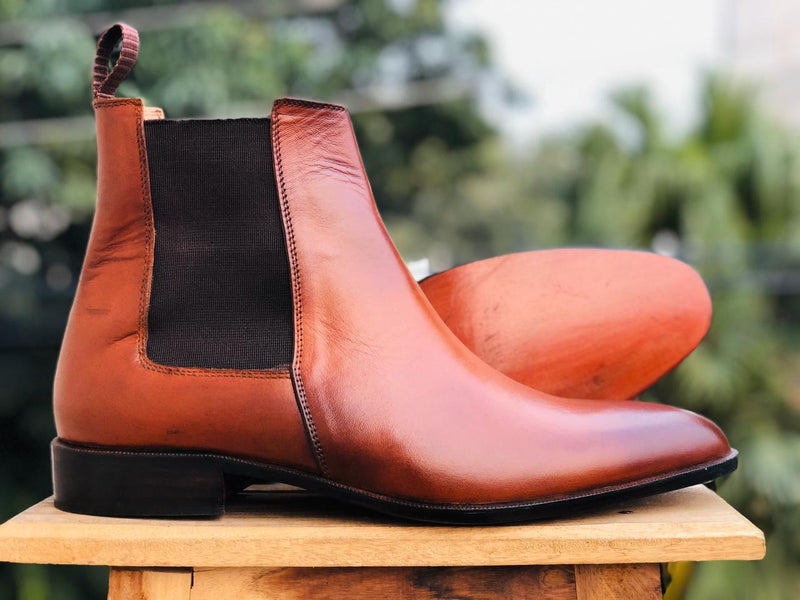 Handmade Men's  Two Tone Ankle Chelsea Leather Boot For Men's