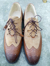 Load image into Gallery viewer, Handmade Men&#39;s Two Tone Shoes,Leather and Suede Wing Tip shoes
