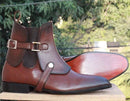 Handmade Mens Brown Leather Ankle High Boots, Men’s Chelsea Saddle Formal Boots, men boots