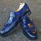 Mens Elegant Navy Blue Monk Shoes, Men Blue Fringe Dress Shoes