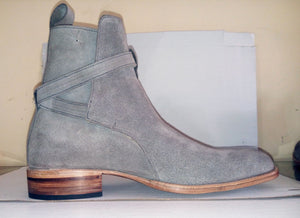 Handmade Jodhpurs Gray Suede Ankle High Classic Boots Jodhpurs Made to Order