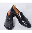 Handmade Mens Patent Leather Tassels Shoes, Men Black Tassels Moccasins Loafer