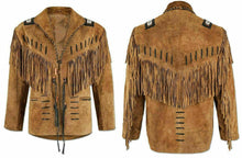 Load image into Gallery viewer, Handmade Men&#39;s Western Suede leather jacket, Men coy boy western Fringe Jacket - leathersguru

