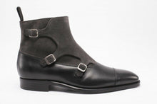 Load image into Gallery viewer, Handmade Black Leather Suede Triple Monk Boot,Oxford Boot - leathersguru
