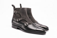 Load image into Gallery viewer, Handmade Black Leather Suede Triple Monk Boot,Oxford Boot - leathersguru
