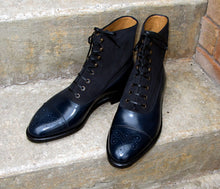 Load image into Gallery viewer, Handmade Navy  Blue Black Ankle Boots Leather Boots For Men&#39;s
