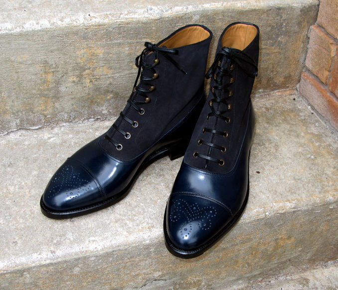 Handmade Navy  Blue Black Ankle Boots Leather Boots For Men's