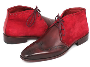Handmade Red Brown chukka boots, Men Dress Lace up Ankle High Leather Suede Boot