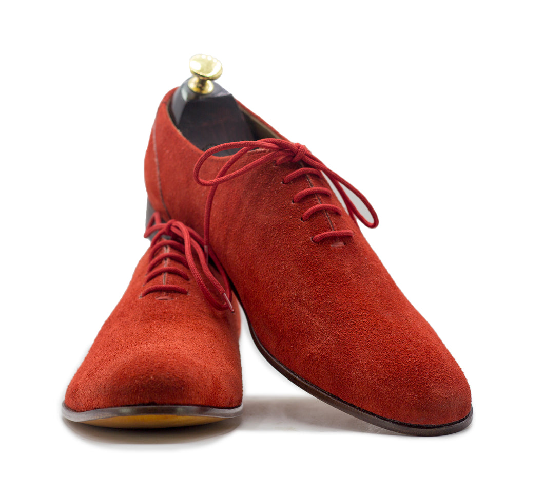 Handmade Red Suede Round Toe Lace Up Party Shoes For Men's