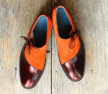 Load image into Gallery viewer, Handmade Stylish Burgundy &amp; Tan Leather Suede shoes, Men&#39;s Lace Up Formal Shoes
