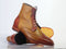 Handmade Tan Ankle High Wing Tip Brogue Leather Lace Up Boot For Men's
