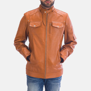 Handmade Tan Brown Leather Jacket For Men's
