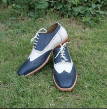 Load image into Gallery viewer, Handmade Two Tone Wing Tip Lace Up Leather Dress Shoes For Men&#39;s 
