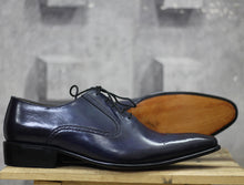 Load image into Gallery viewer, Handmade Whole Cut oxford Navy Blue pointed Toe Shoes
