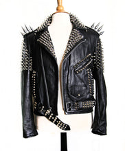 Load image into Gallery viewer, Handmade Women Black Color Silver Studded Leather Jacket
