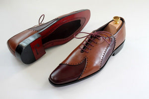 Bespoke Brown and Burgundy Leather Lace Up Stylish Shoe for Men - leathersguru