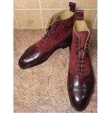 Load image into Gallery viewer, Handmade Burgundy Leather Suede Boot - leathersguru
