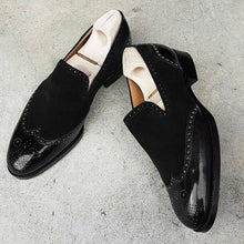 Load image into Gallery viewer, Bespoke Black  Suede Leather Wing Tip Toe Loafer Shoe - leathersguru
