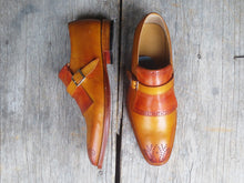 Load image into Gallery viewer, Bespoke Tan Brown Leather Monk Strap Shoes for Men&#39;s - leathersguru

