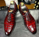 Handmade Burgundy Alligator Leather Lace Up Shoes for Men's - leathersguru