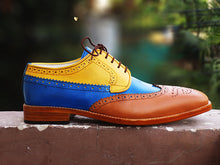 Load image into Gallery viewer, Bespoke Multi Color Leather Wing Tip Lace Up Shoe for Men&#39;s - leathersguru
