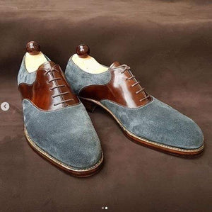 Handmade Brown Gray Leather Suede Derby Shoes - leathersguru