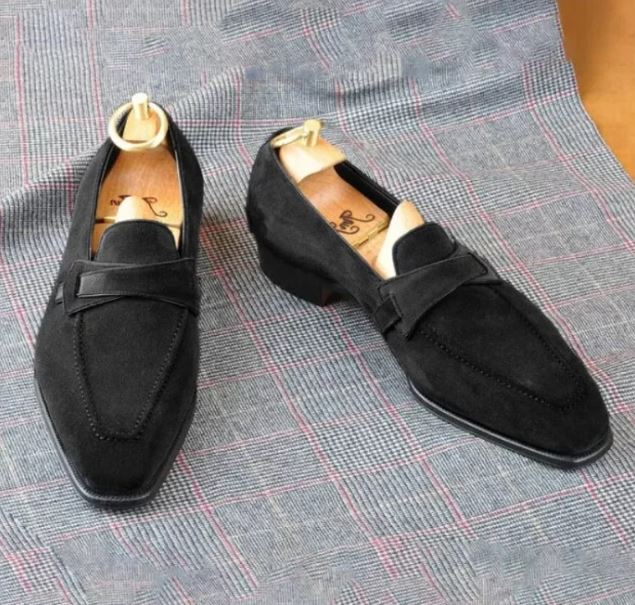 Handmade black suede leather dress shoes, men leather dress moccasin, slip Ons loafer shoes for Men's