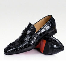 Load image into Gallery viewer, Men Black Crocodile Moccasin Shoes, Men Dress Leather Shoes, 
