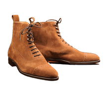 Load image into Gallery viewer, Handmade new style brown ankle high lace up suede boots Men&#39;s
