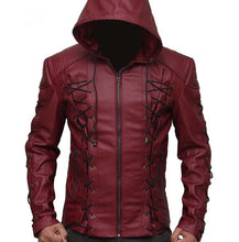 Load image into Gallery viewer, Hooded Arsenal Arrow Colton Haynes Hooded Real Leather Jacket
