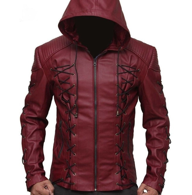 Hooded Arsenal Arrow Colton Haynes Hooded Real Leather Jacket