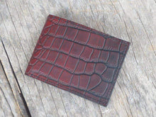 Load image into Gallery viewer, Husband Gift, Boyfriend gift, Father gift, Men&#39;s leather bifold wallet, thin leather wallet, Traditional Alligator Texture Oxblood Wallet - leathersguru
