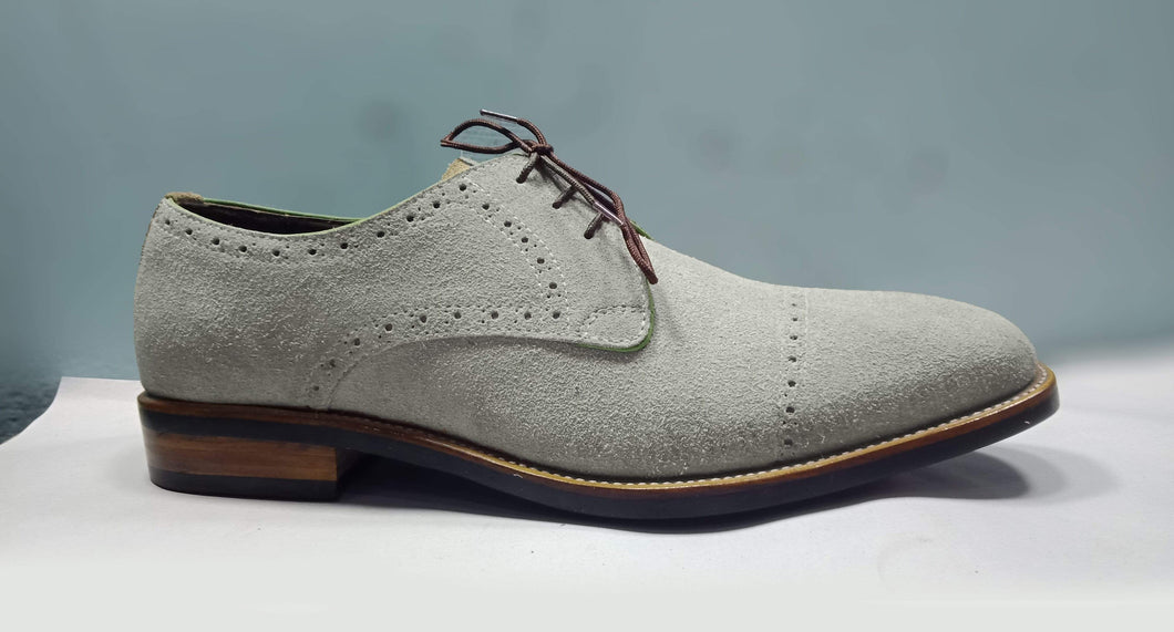 Handmade Gray Suede Cap Toe Lace Up Shoe - leathersguru