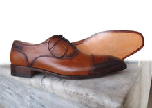 Load image into Gallery viewer, Two Tone Brown Men&#39;s Cap Toe Shoe - leathersguru
