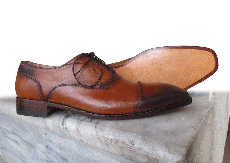 Handmade Two Tone Brown Leather Cap Toe Shoe - leathersguru