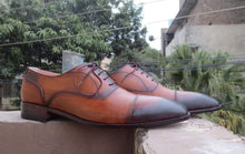 Load image into Gallery viewer, Handmade Two Tone Brown Leather Cap Toe Shoe - leathersguru
