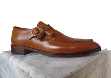 Load image into Gallery viewer, Handmade Brown Monk Strap Leather Tussles Shoes - leathersguru
