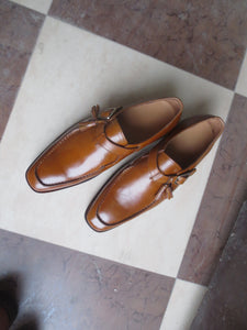 Bespoke Brown Leather Monk Strap Tussle Loafer Shoe for Men - leathersguru