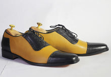 Load image into Gallery viewer, Bespoke Yellow &amp; Black Leather Cap Toe Lace Up Shoe for Men&#39;s - leathersguru
