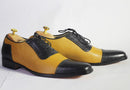 Bespoke Yellow & Black Leather Cap Toe Lace Up Shoe for Men's - leathersguru