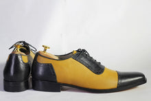 Load image into Gallery viewer, Bespoke Yellow &amp; Black Leather Cap Toe Lace Up Shoe for Men&#39;s - leathersguru
